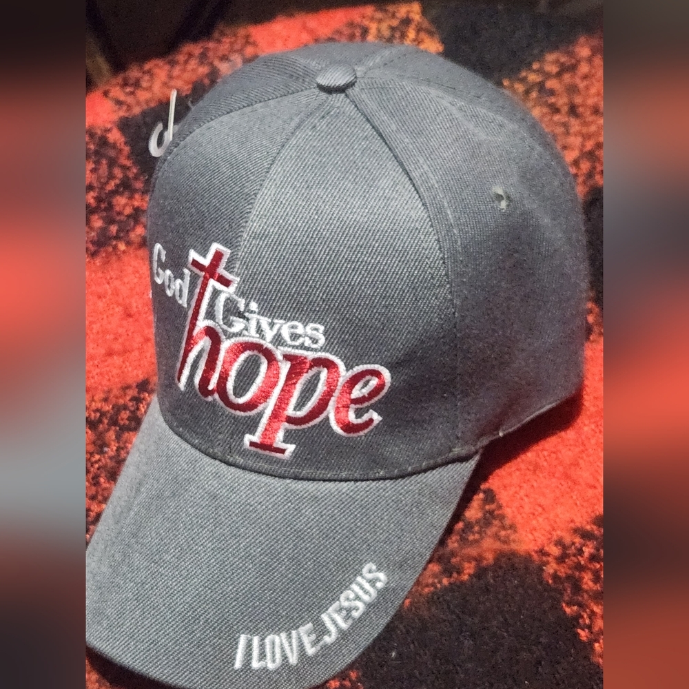 NEW Gray Cap with Embroidered 'God Gives Hope' Design